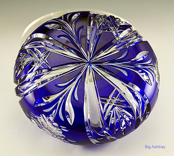 Bohemian Crystal Blue Cut to Clear Ashtray Bowl - Image 2