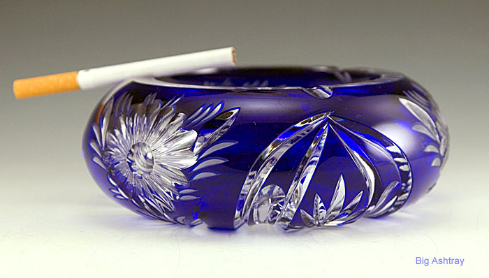 Bohemian Crystal Blue Cut to Clear Ashtray Bowl - Image 3