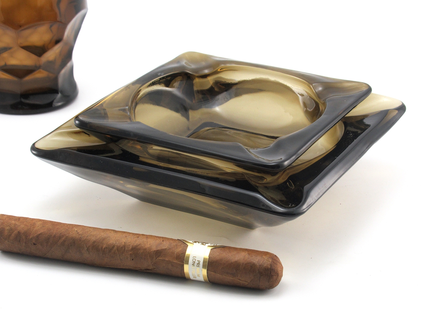 Classic Ashtray Set Smoke Brown Vintage Glass