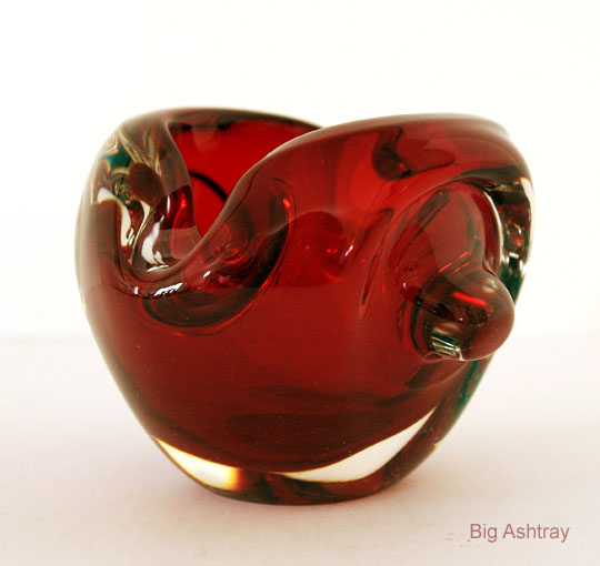 Cased Ruby Art Glass Bullseye Cigar Ashtray