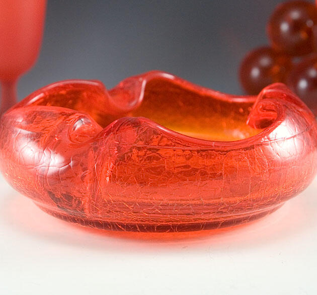 Tangerine Dream Vintage Crackle Glass Cigar Bowl