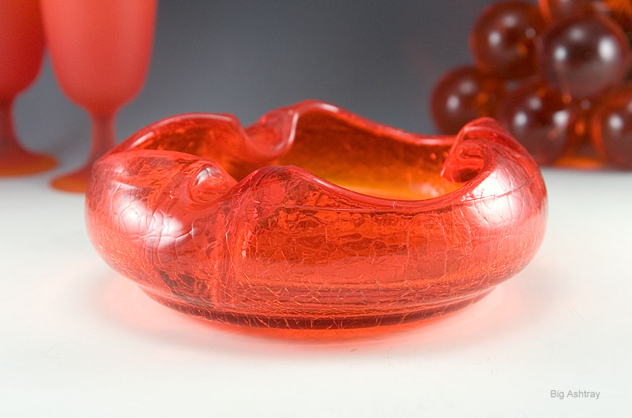 Tangerine Dream Vintage Crackle Glass Cigar Bowl