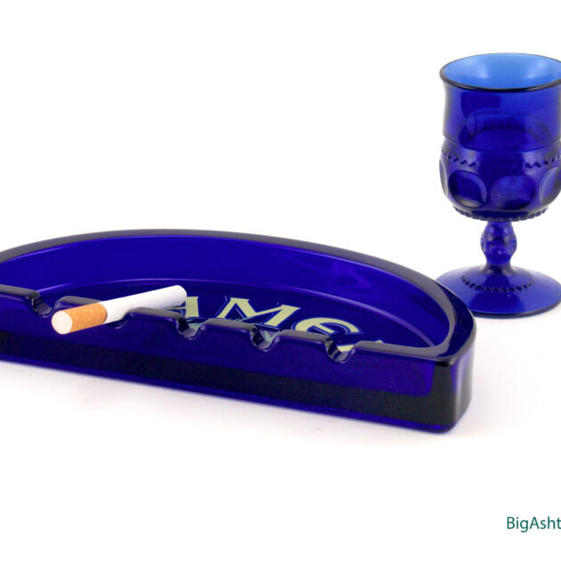 Large Camel Brand Ashtray Cobalt Blue Glass