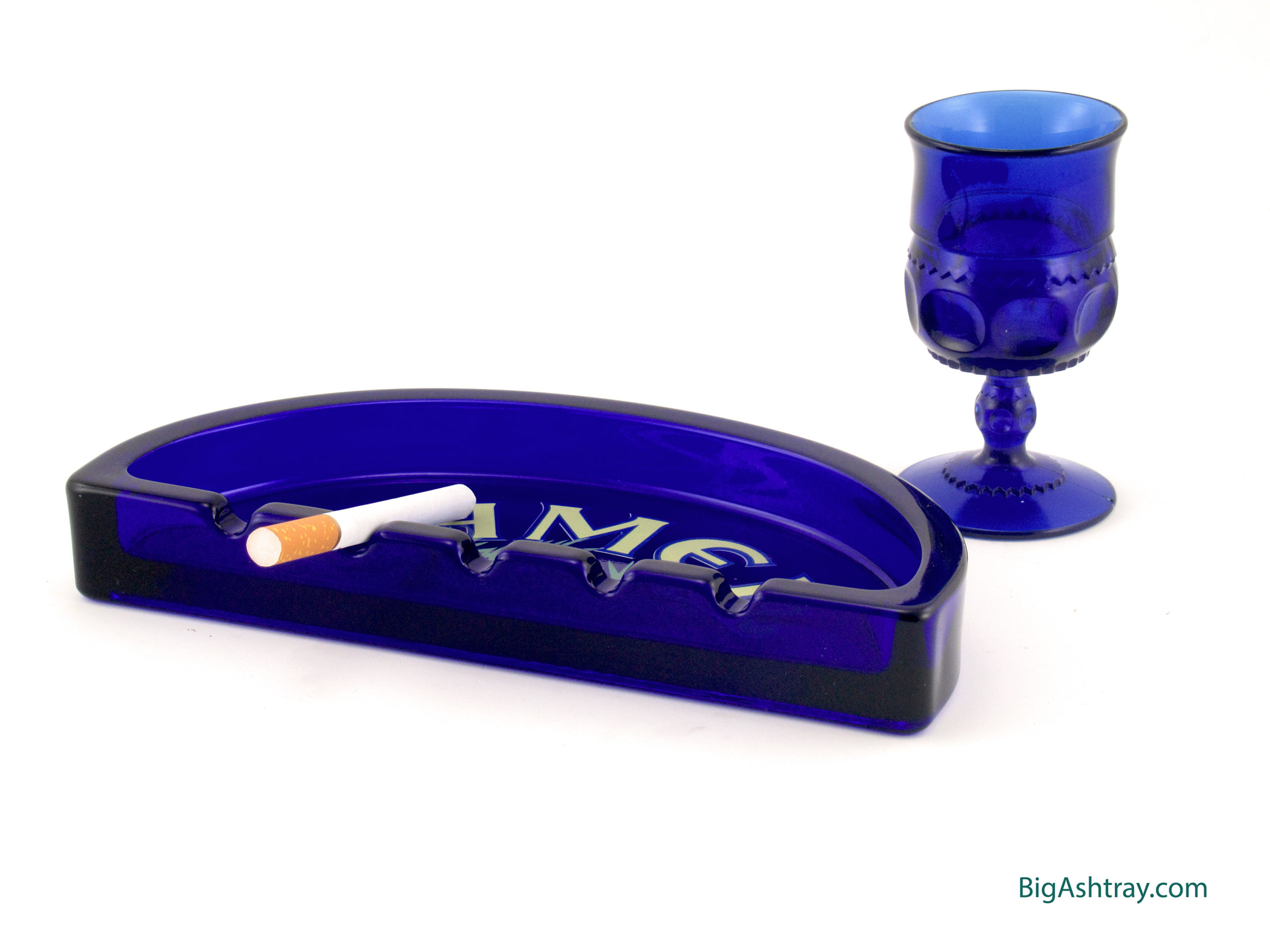 Large Camel Brand Ashtray Cobalt Blue Glass