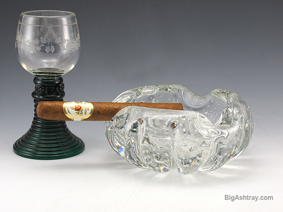 Luxury Blown Crystal Cigar Ashtray with Internal Bubbles