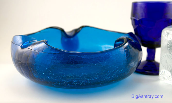 Extra Large Bluenique Crackle Glass Cigar Ashtray - Image 3