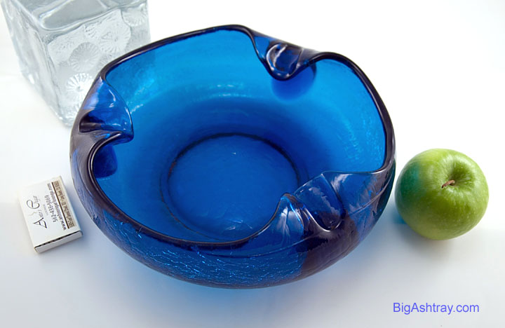 Extra Large Bluenique Crackle Glass Cigar Ashtray - Image 2