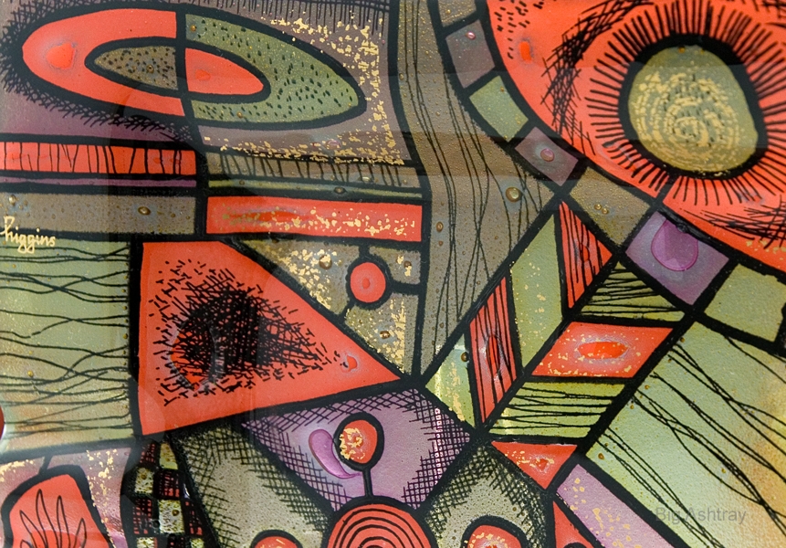 Modernist Higgins Glass Sunset Graphic Art Ashtray - Image 2