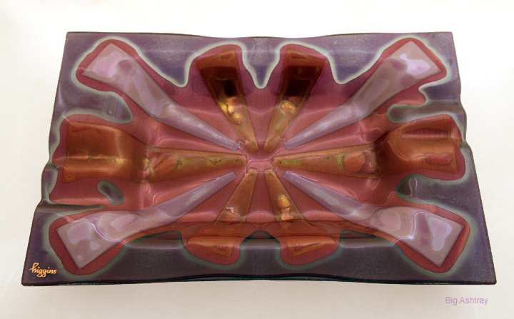 Higgins Large Purple Geometric Art Glass Ashtray - Image 3