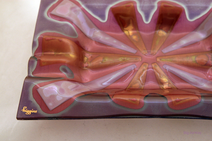 Higgins Large Purple Geometric Art Glass Ashtray - Image 2