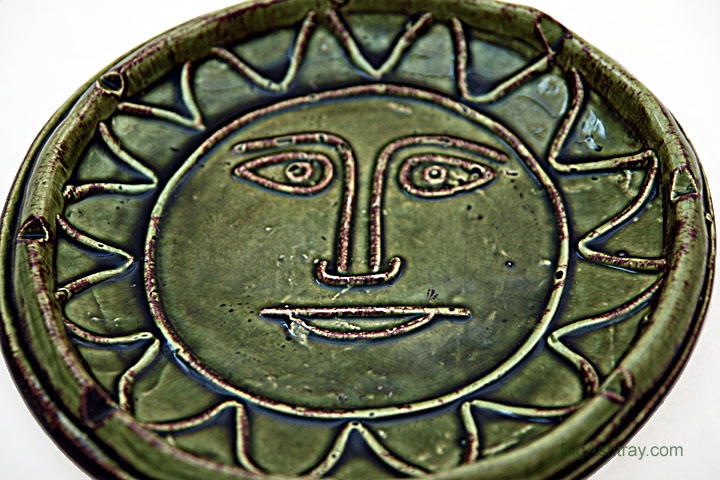 Hippie Decor Stoneware Sun Face Patio Ashtray - Image 2
