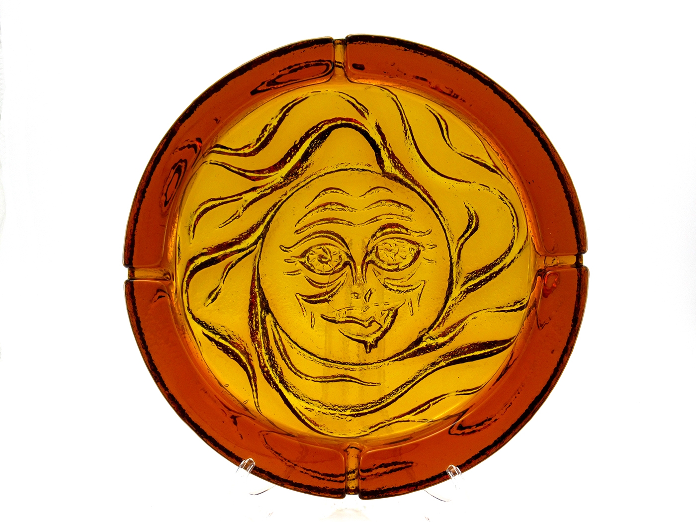 Huge Blenko Glass Sun Face Heavy Patio Ashtray