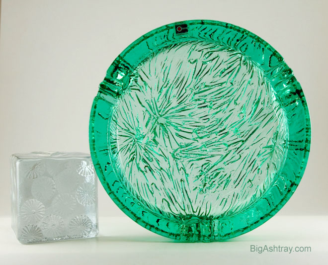 Huge Blenko Vaseline Green Party Ashtray with Sticker