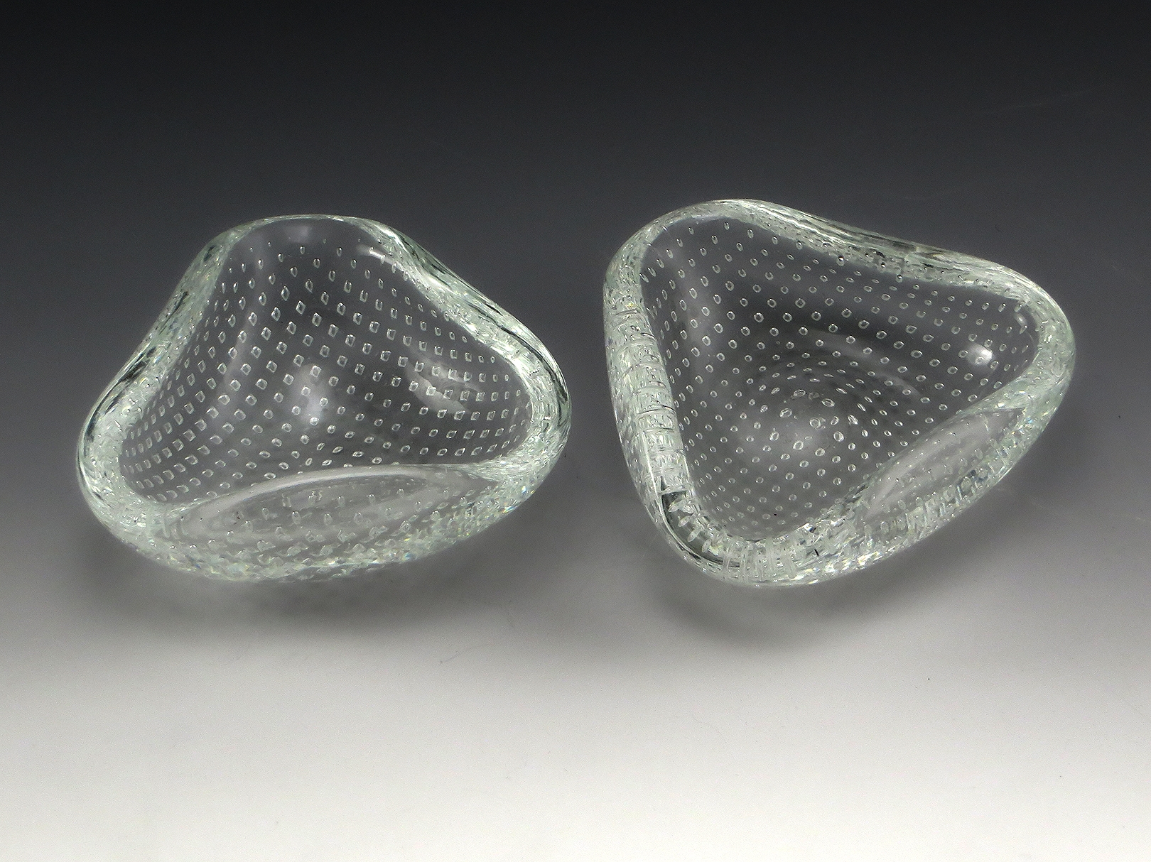 Petite Venini Art Glass Ash Bowls Precision Diamond Bubbles