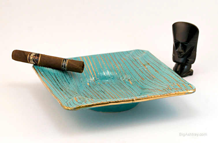 Large Turquoise and Gold Ceramic Ashtray Made in Italy - Image 4