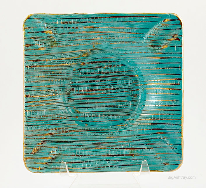 Large Turquoise and Gold Ceramic Ashtray Made in Italy