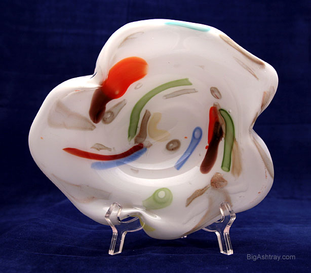 Murano Art Glass Cased Lattimo and Cane Wide Rim Bowl