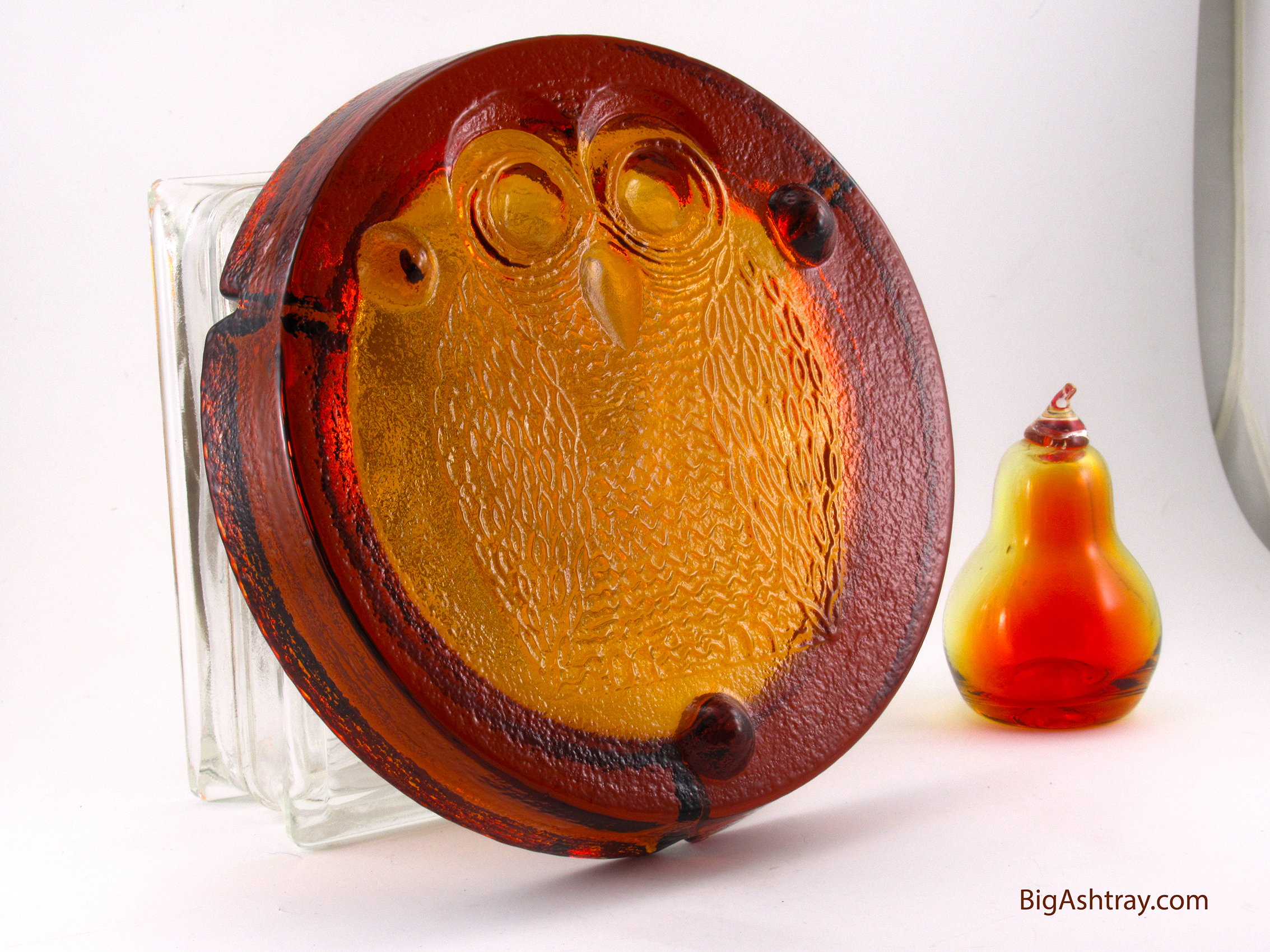 Huge Ghost Owl Ashtray by Blenko Art Glass in Amber