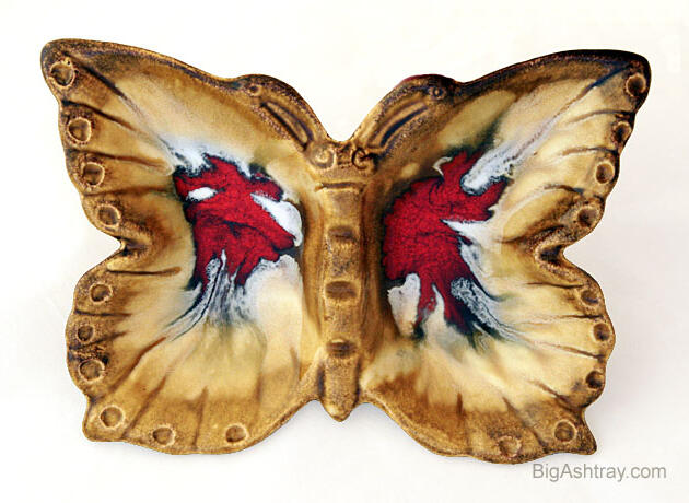 Red Winged Butterfly Vintage Pottery Ashtray