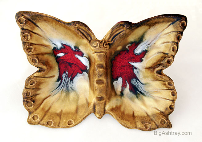 Red Winged Butterfly Vintage Pottery Ashtray