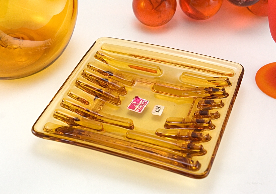 Modernist Multi-Rest Glass Ashtray in Amber