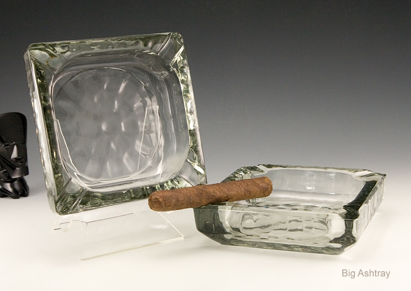 Pair of Large Post Modern Hammered Glass Cigar Ashtrays