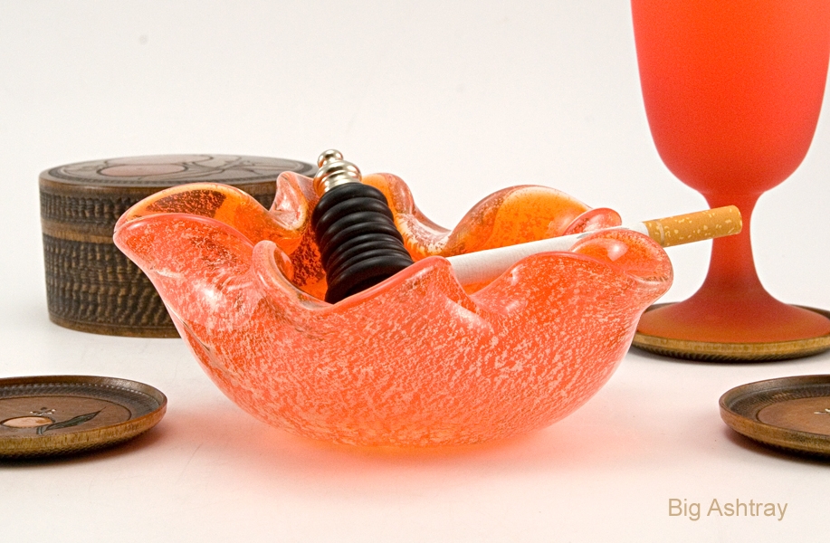Retro Mod Japanese Murano Orange Sparkle Ashtray