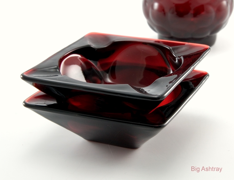 Classic Royal Ruby Glass Vintage Ashtray Set of 2