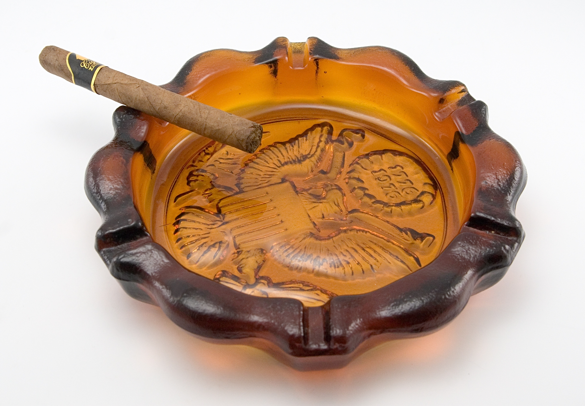 Huge Glass Cigar Ashtray Bi Centennial USA Eagle