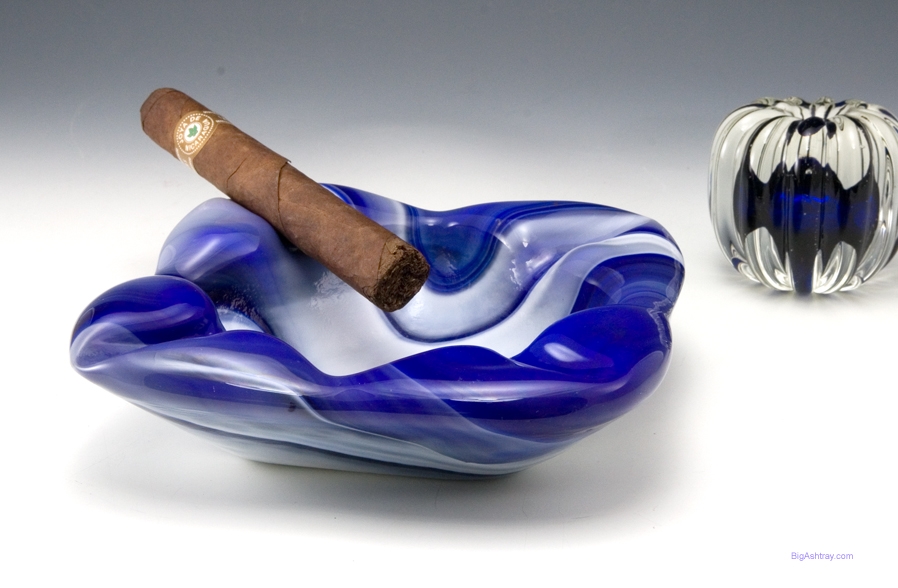 Blue Berries and Cream Slag Glass Cigar Ashtray