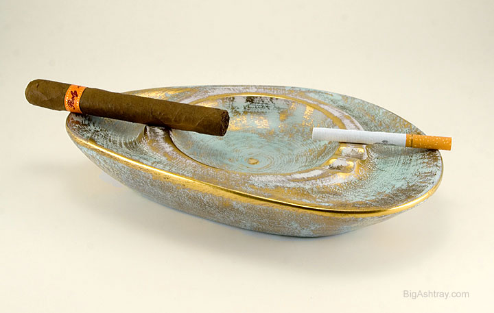 Stangl Mid-Century Mod Gold and Turquoise Ashtray - Image 2