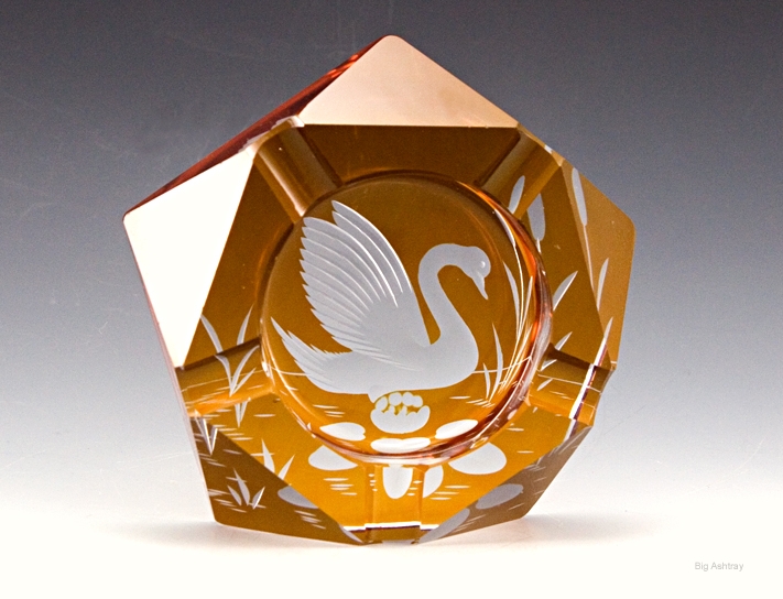 Bohemian Art Deco Cut Crystal Ashtray