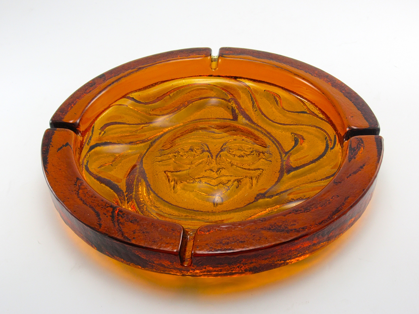 Huge Blenko Glass Sun Face Heavy Patio Ashtray - Image 3