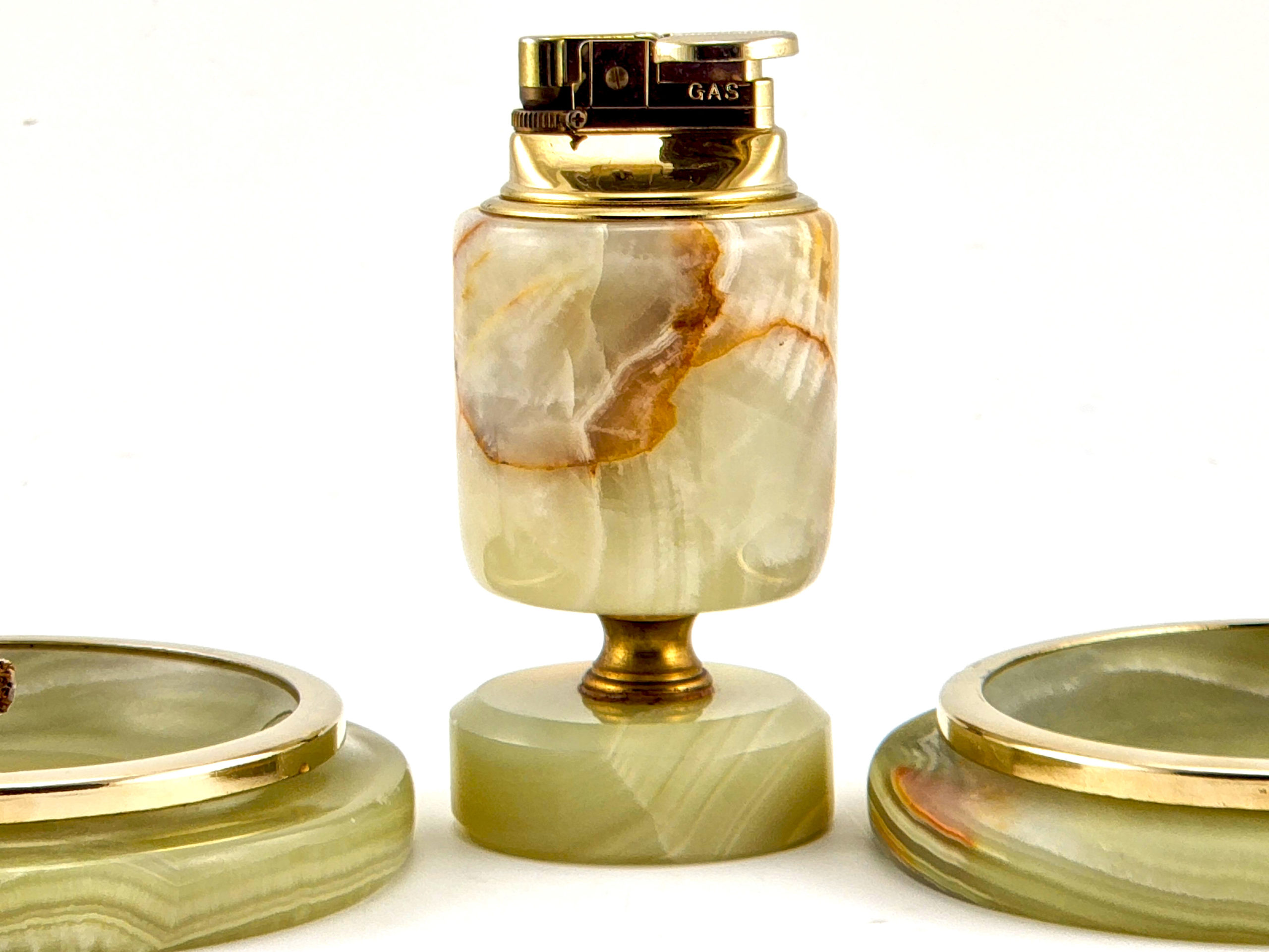 Vintage Italian Marble Ashtray Set with Matching Working Lighter