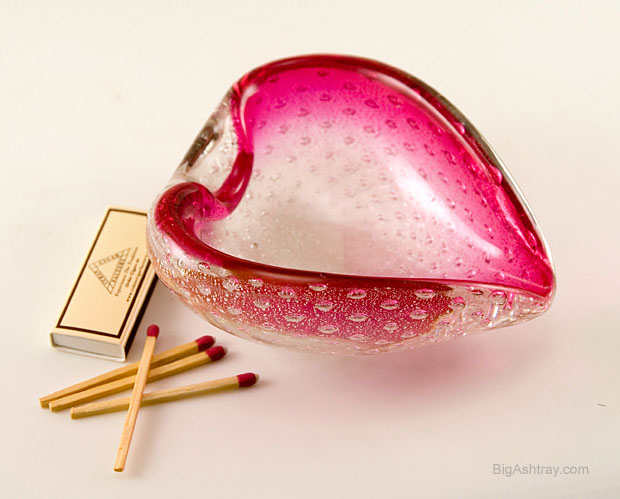 Vintage Murano Hand Blown Silver and Pink Glass Ashtray - Image 2