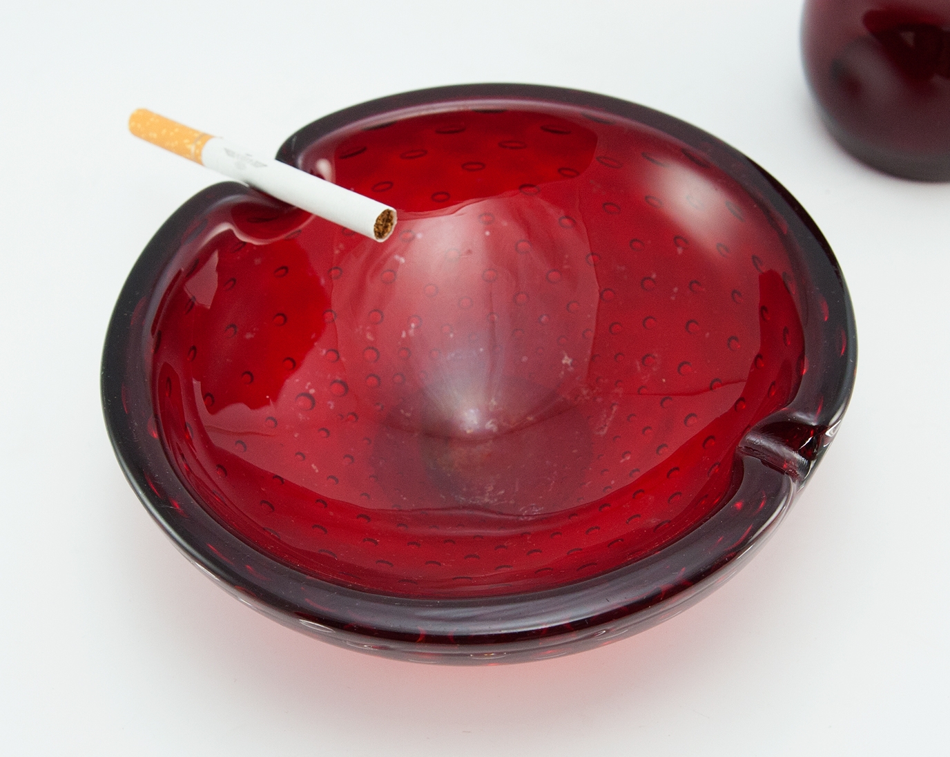 Ruby Art Glass Ashtray Mid-Century Italian