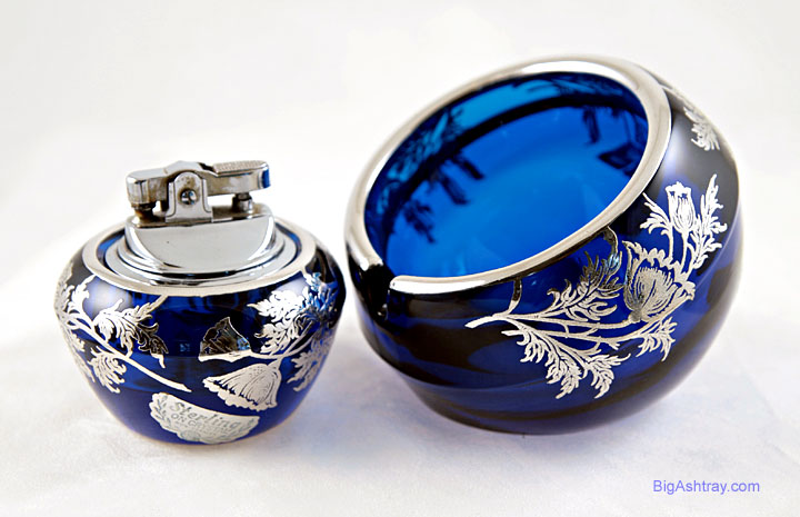 Vintage Sterling Silver on Blue Crystal Orb Smoke Set